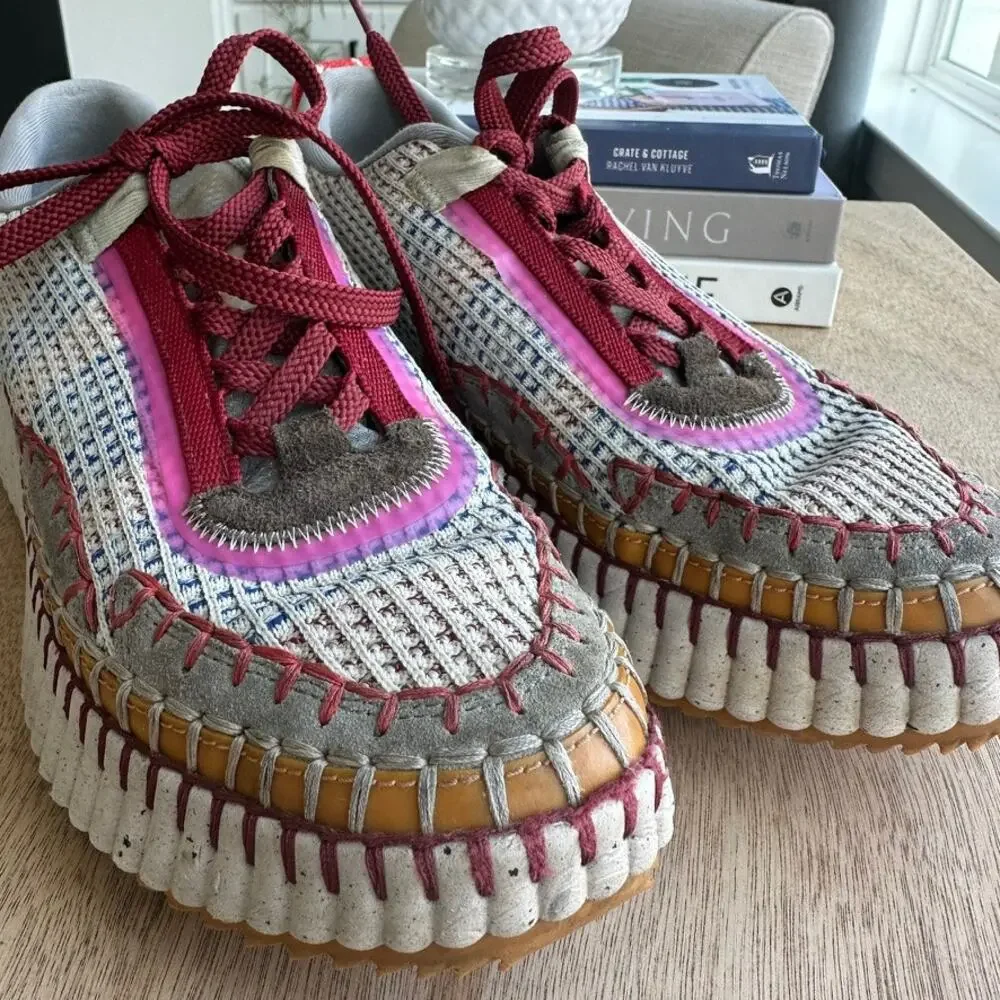 Chloe Nama Joy Red‎ Low Top Platform Sneakers EU 40 US 9.5 Multicolor